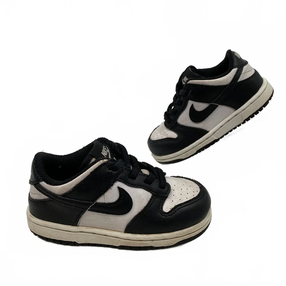 Nike Black White Dunk Low Sneakers | Boys 8T Leather